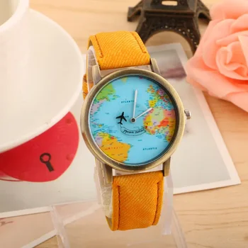 Mini World Fashion Quartz Watch Meeste Ja Unisex Kaart Lennuk Reisida Ümber Maailma Naiste Nahast Kleit Käekellad