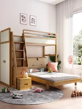 Multifunktsionaalne koostisega voodi täispuidust koos garderoobi ning kõrge ja madala ema ja poja voodi ülemise ja alumise voodi täiskasvanud tuhk puidust