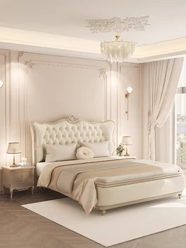 Nahast voodi, kaasaegne lihtne, kerge, luksuslik magamistuba kuninganna voodi, voodi pehme kott, voodi ladustamine nahast voodi