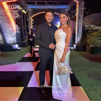 OLOEY Elegantne Valge Silk Satin õhtukleidid Dubai araabia Naised Läikiv peep varba kingad Pleats Ballile Hommikumantlid Ametliku Isiku Korral Kleit