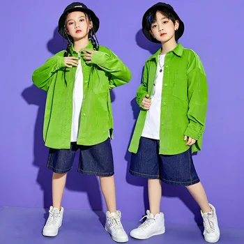 Poisid Suve Komplekt Hip-Hop Riided Tüdrukutele Poiste Roheline Ülepaisutatud Print Särk Top Streetwear Denim lühikesed Püksid Teismeliste Tantsu Kostüüm