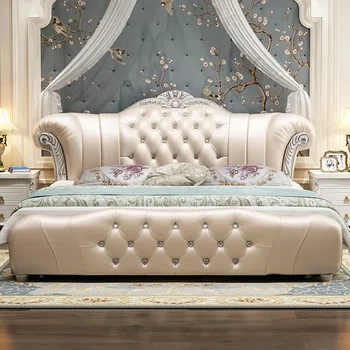 Puit Magamistuba, Kaasaegne Voodi (Queen Size Master Salong Queen Bed Luxury Raami Nahast Camas De Matrimonio Mööbel
