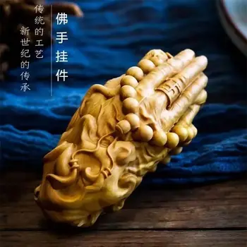 Pukspuu nikerdamist handhandle töö alla dragon Pan Dragon Buddha käsi ripats õnn Puidust ripats Tahke