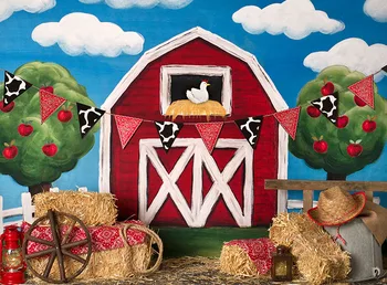 Red Barn Door Lipu õunapuu, Sinine Taevas, Valged Pilved fotograafia taustaga kvaliteetne Arvuti prindi isiku tausta