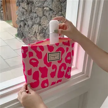 Retro Naiste Kosmeetika Kott, Uus Suure Mahutavusega Lõuend Huulepulk Ladustamise Kott Leopard Printida Moe Tüdrukud penaali