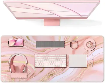 Rose Gold Pink Laua Mat Suur XXL Desk Pad mittelibiseva Kummist Alus Õmmeldud Servad veekindel Padi Decor 35.4x15.7 Tolli