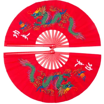 Tai Chi Fan 34cm Bambusest Hiina Kung Fu Fännid Kõrge Kvaliteedi Võitluskunstide Fänn Kaks Kätt Fännid Lohe Muster Punane Kate Wushu Fitness