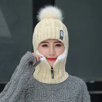 Talvine naiste Kootud Mütsid -, Plüüš-Suurpärase Earmuff Rinnatüki Üpp Soojust Kapoti Hivers Femme strickmütze Tutt Karusnaha Soe Müts
