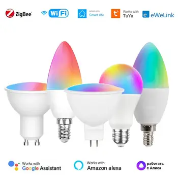 Tuya, WIFI, Zigbee Smart Lamp E27/E14/E12/GU10/MR16 RGB CW Juhitava LED Lamp Alexa Google ' i Kodu Alice eWelink App Kontrolli