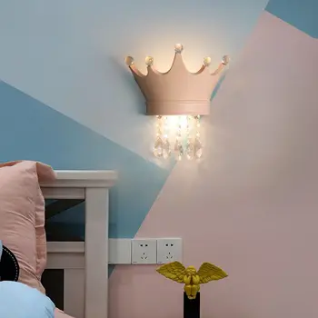 Tüdruk Öölambid Crystal Ripats Kroon Seina Lamp Kaasaegne Luksus Laste Magamistuba Printsess Tuba Decor Öösel Tuled seinavalgusti