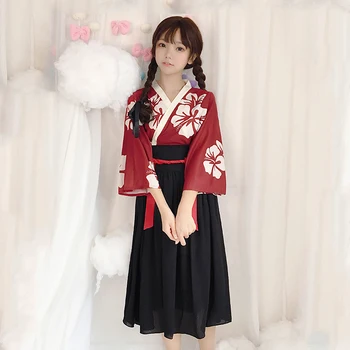 Tüdrukud Jaapani Stiilis Retro Kimono Õie Naine Lepinguosalise Kleit Suve Mood Varustus Top Vibu Seelik Haori Emane