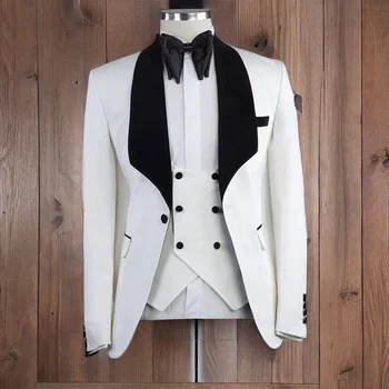 Valge Custom Made Meeste Ülikond 3 Töö Slim Fit Kõnniteed Pulm Ametliku Peigmehe Smoking (Jope + Vest + Püksid) Hiljemalt Disaini