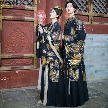 Vana-Hiina Traditsioonilised Kleit Must Hanfu Seab Seotud Riietus Paar Halloween Cosplay Kostüüm Oriental Mehed Naised