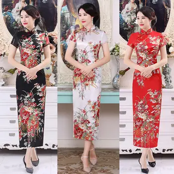 Vintage Õie Printida Qipao Hiina Stiilis Elegantne Naiste Cheongsam Mõõdus 6XL Lühikesed Varrukad Pilu Cheongsam Kleit Seksikas Vestidos