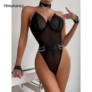Yimunancy Choker Silma Bodysuit Naised 2-Osaline Õhuke Must Seksikas Bodysuit Kett Kõhn Bodysuit Keha Femme