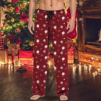 meeste Vabaaja Püksid Navidad Mees Kodus Püksid Trükitud Tasku Põhjad Jõulud Jõuluvana Puhkus Pidu pantalones