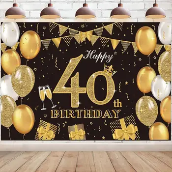 Õnnelik 40. Sünnipäeva Teenetemärgi Must ja kuldne Märk Plakat Asjade 40. Aastapäeva Taustaks Banner Foto Taust Boksis