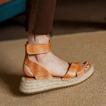 Üks Rihma Sandaalid Cowhide Suvel Lady Kanepi Espadrilles Naiste Platvorm Sandal Gladiaator Kingad Wedge Sandaalid Vintage Kingad Naine